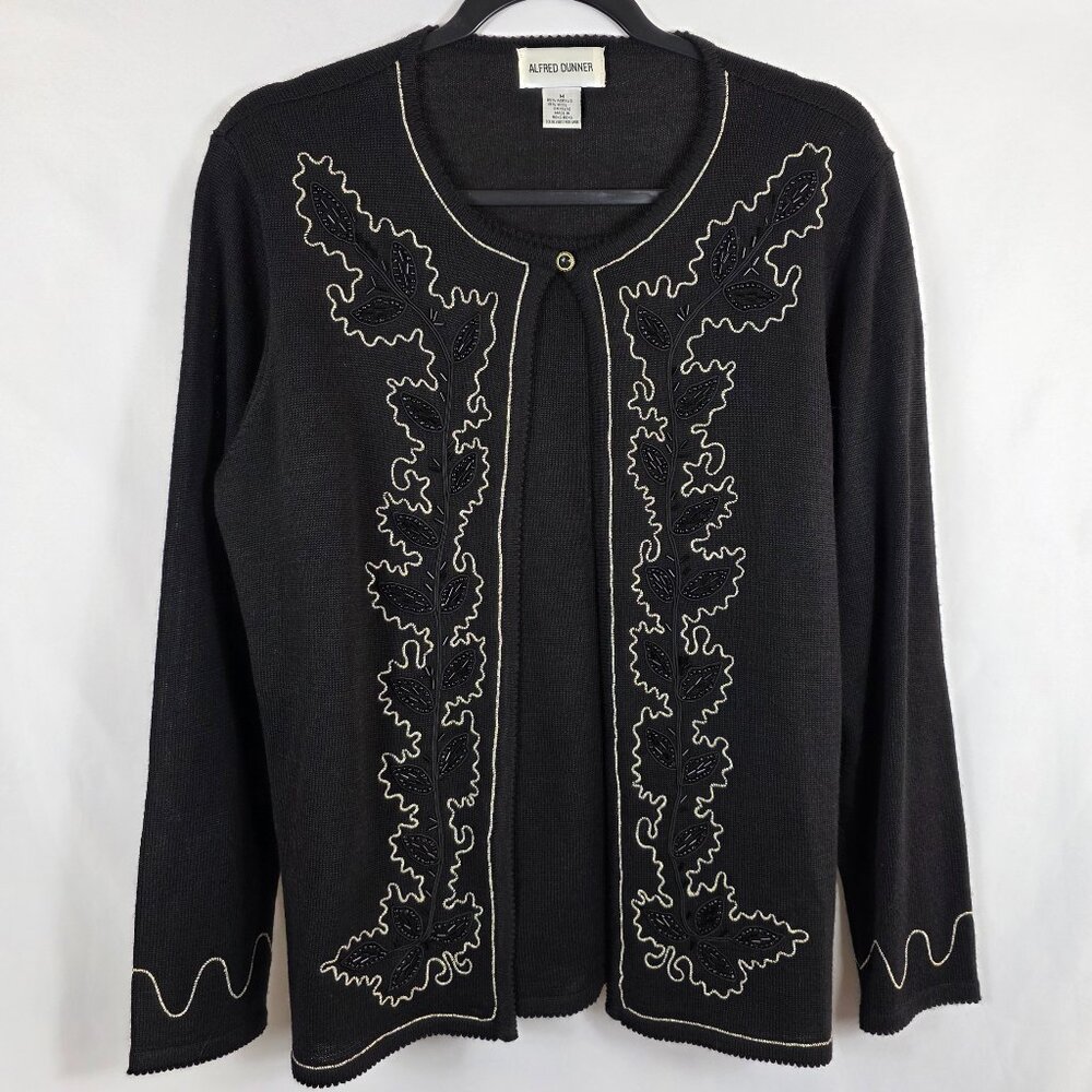 Alfred Dunner Black Wool Blend Cardigan Sweater & Shell Size Medium Embellished